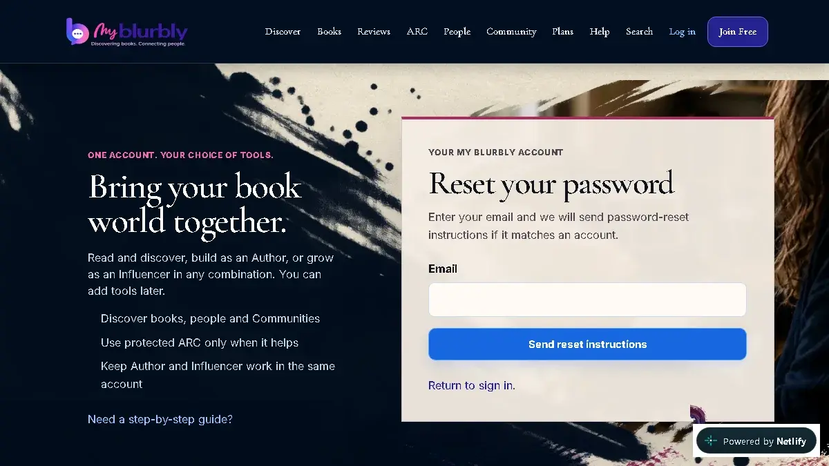 Live My Blurbly password recovery page