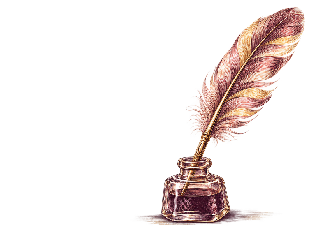 Decorative quill and ink bottle