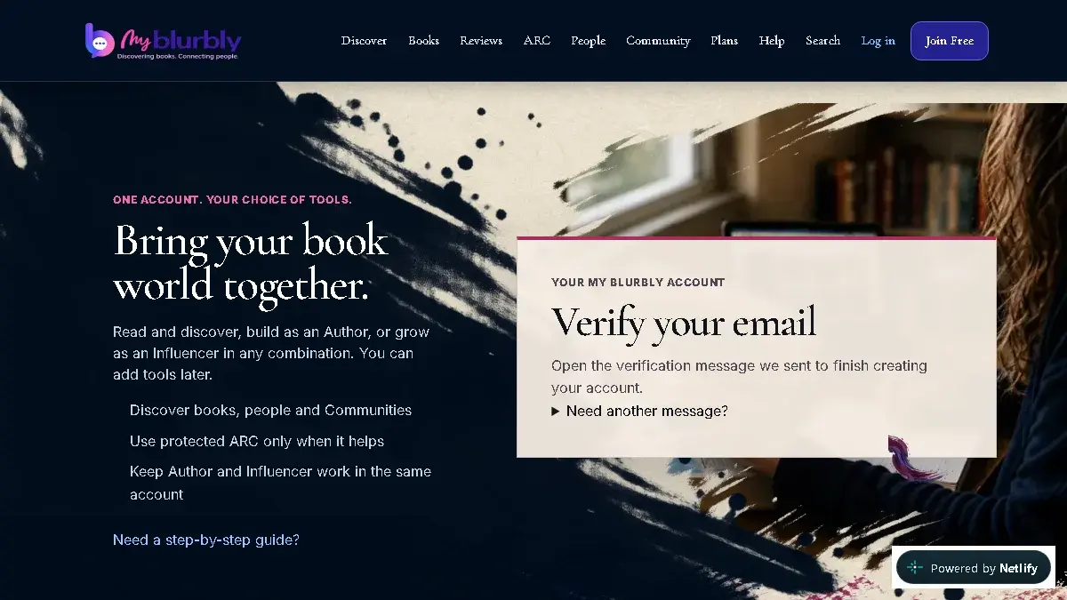 Live My Blurbly email verification page